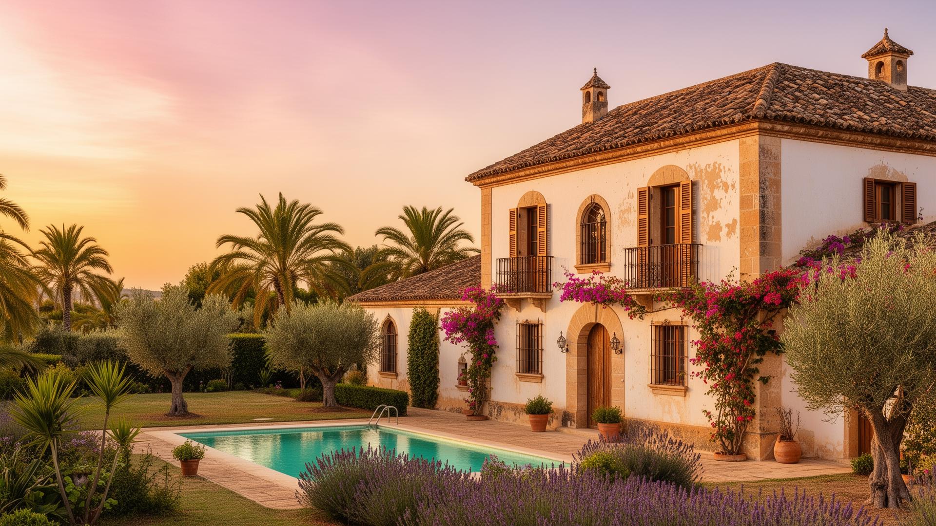Mediterrane villa bij avondlicht